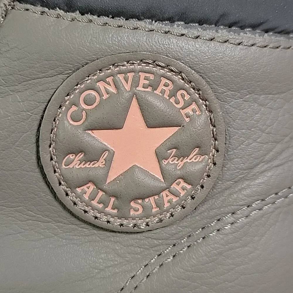 Converse Grey Leather High Top Sneakers Coral Pink Terry Lining Juniors Size 6